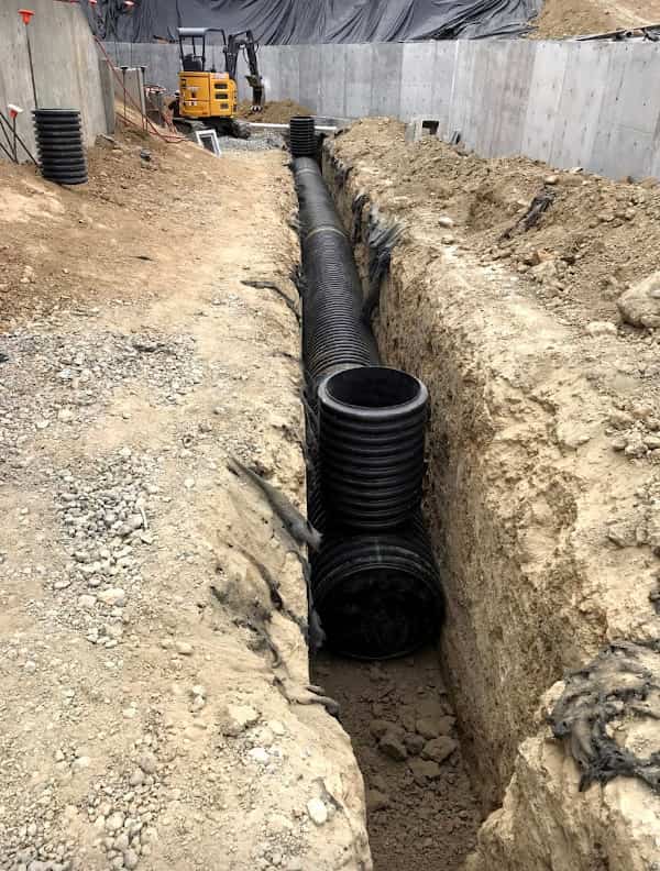 Wet trenching for storm drains