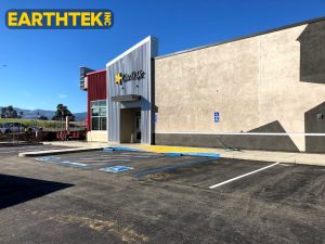 fast food restaurant with new asphalt parking lot installed