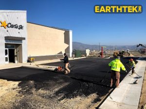 parking lot with first lift of asphalt down