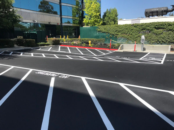 parking lot with new no parking striping