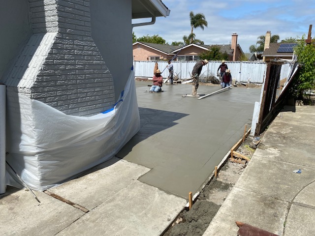concrete patio being installed